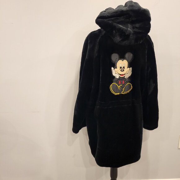 Vintage Mickey Mouse Unlimited Faux Fur Long Jacket Black Size Large - Picture 3 of 15